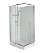 Sprchový box LIVIA WHITE, obdĺžnikový, 100 x 70, profil chróm, sklo transparent, zadné biele, vanička, bez striešky