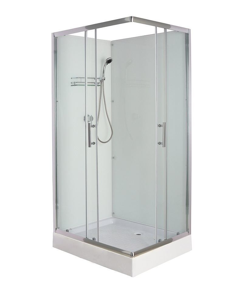 Sprchový box LIVIA WHITE, obdĺžnikový, 100 x 70, profil chróm, sklo transparent, zadné biele, vanička, bez striešky