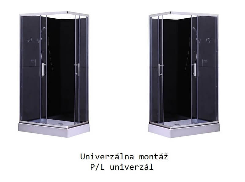 Sprchový box LIVIA BLACK PLUS, obdĺžnikový, 100 x 80, profil chróm, sklo grafit, zadné čierne, vanička, bez striešky - Image 3