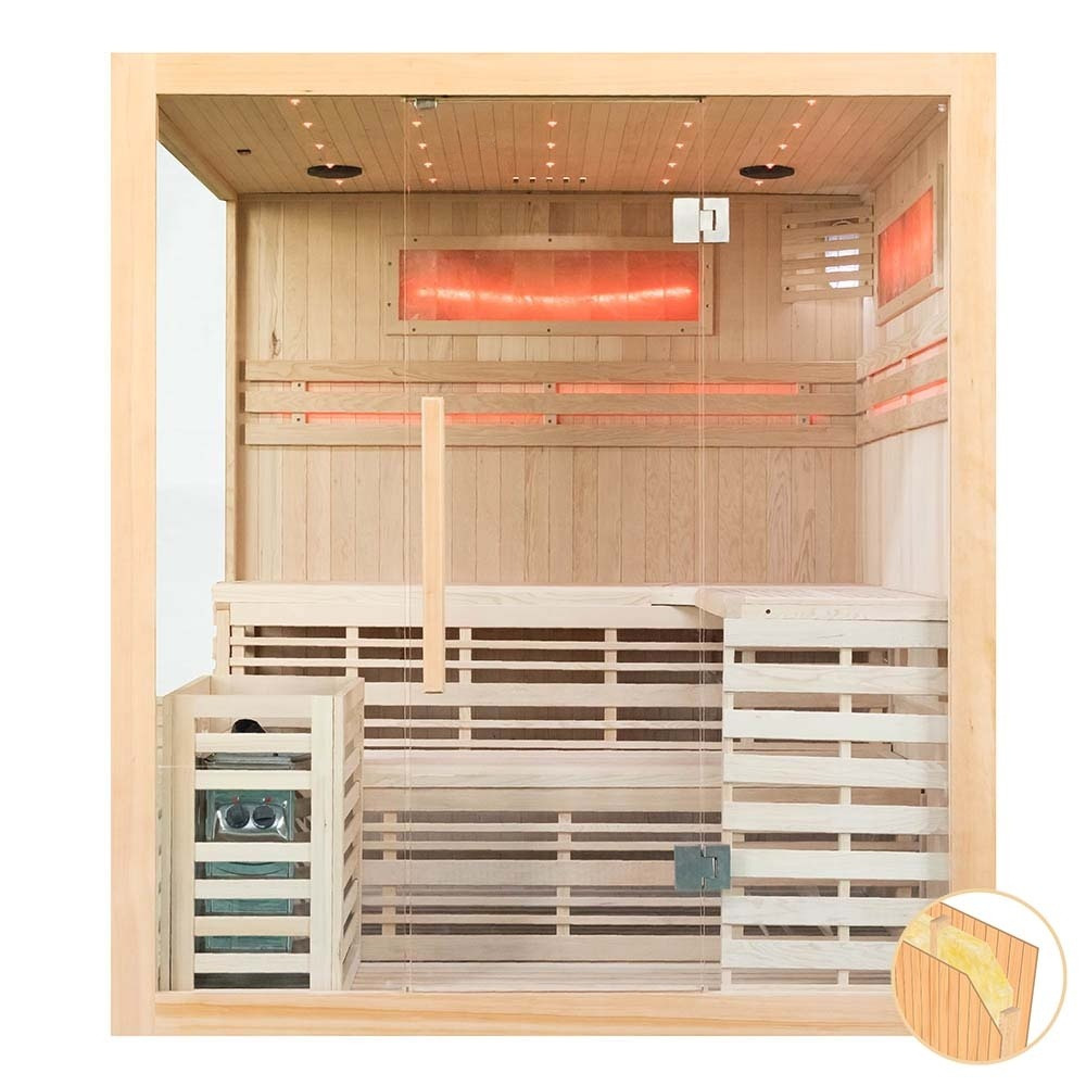 M-SPA - EA4-2 - Suchá finská izolovaná sauna s kamny se solnou stěnou s LED podsvícením 180 x 160 x 200 cm