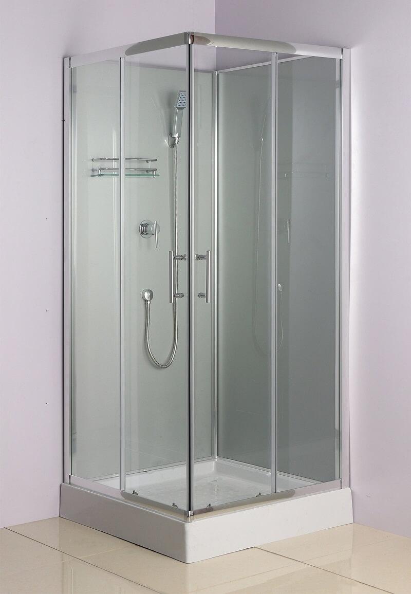 SAVANA - Sprchový kout LIZA SILVER, čtvercový, 90 x 90, chromový profil, průhledné sklo, zadní část stříbrná, vanička, bez stříšky