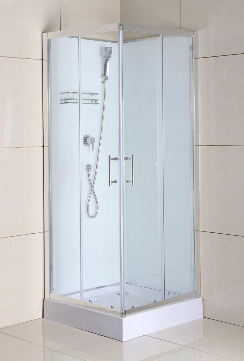 SAVANA - Sprchový kout LIZA WHITE, čtvercový, 90 x 90, chromový profil, průhledné sklo, zadní strana bílá, vanička, bez stříšky