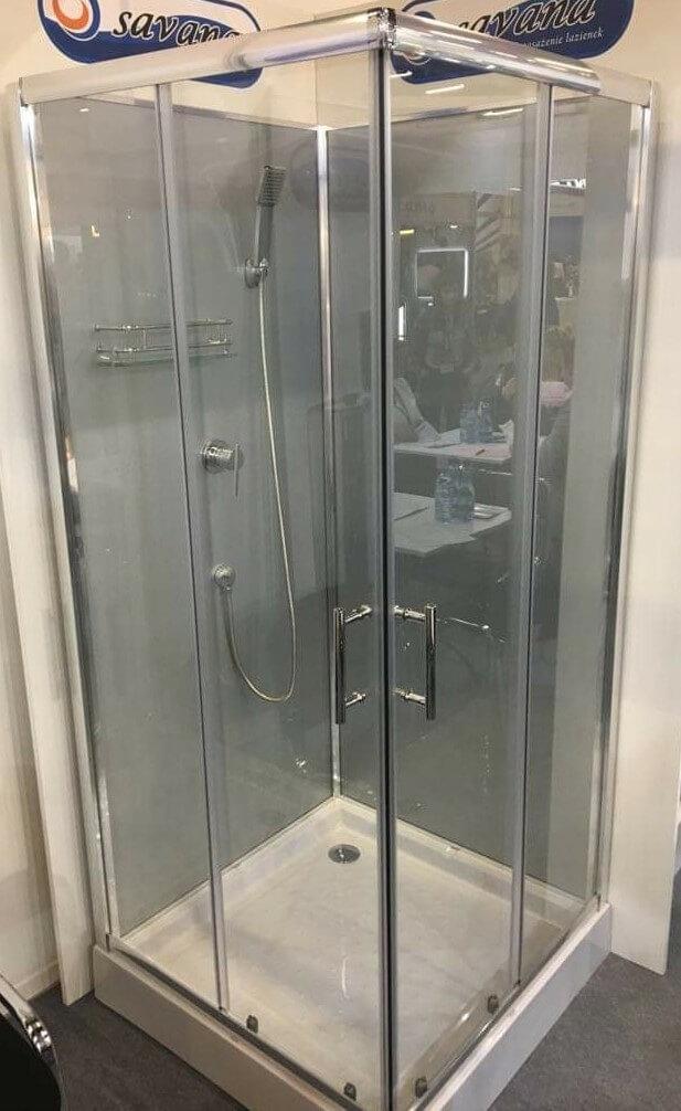 SAVANA - Sprchový kout LIZA SILVER, čtvercový, 90 x 90, chromový profil, průhledné sklo, zadní část stříbrná, vanička, bez stříšky