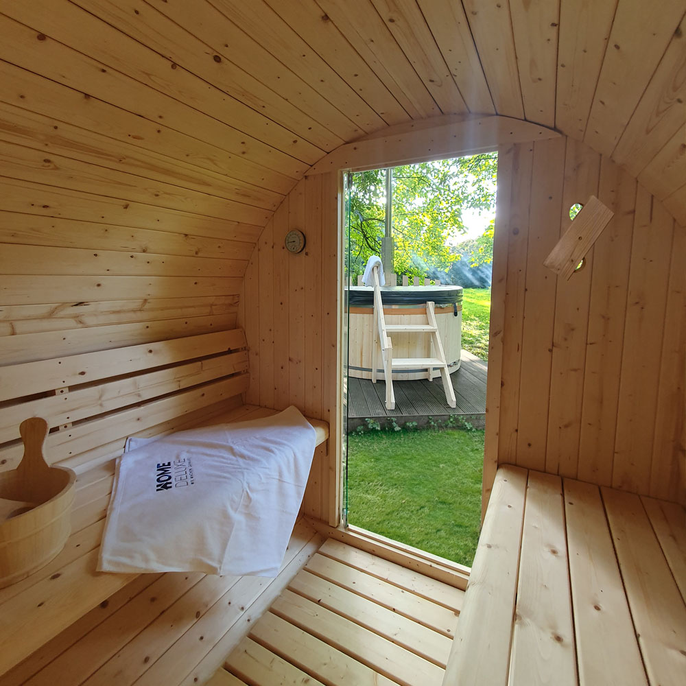 Vonkajšia sudová sauna LAHTI M - 195 x 120 cm pre 2 osoby – Obrázok 4